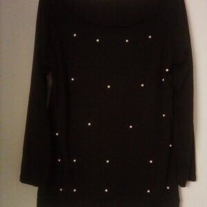 Black Sweater with Faux Pearl Accents | Elegant Retro Knit Medium